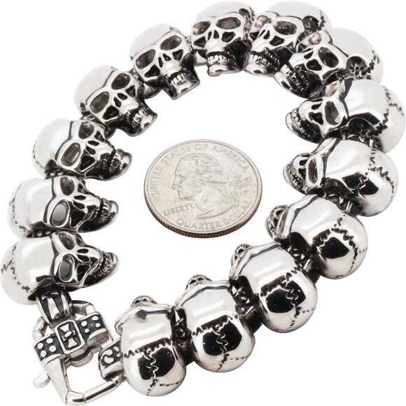 316L Stainless Steel 23mm Skull Head Bracelet 8.5”
